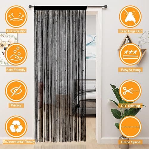 YIIBAII Beaded Curtain Beaded Curtains for Doorways Crystals Suitable for Interior Hanging Decoration and Partitions Closet Curtains (39"x79", Black) thumbnail 9