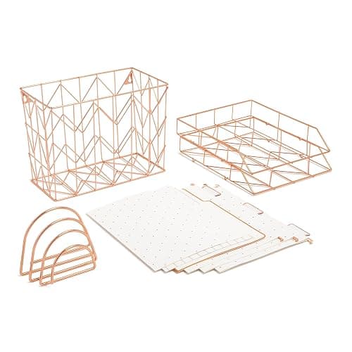 U Brands Desktop Fashion Filing Set, Desktop Organizer, Rose Gold Wire Metal, 10 Piece Office Gift Set (2104U00-01) - Image 1