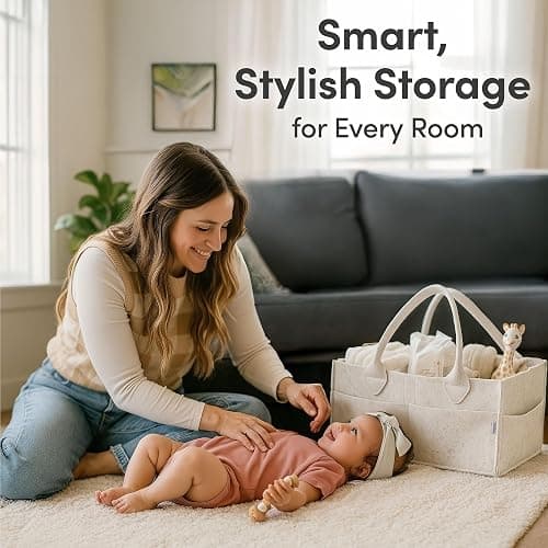 PUTSKA Baby Diaper Caddy Organizer - Nursery Storage Basket for Diaper Station, Baby Basket Shower Gift List and Registry Must-Have, Newborn Essentials, Nursery Decor for Boy or Girl-White,Extra Large thumbnail 3