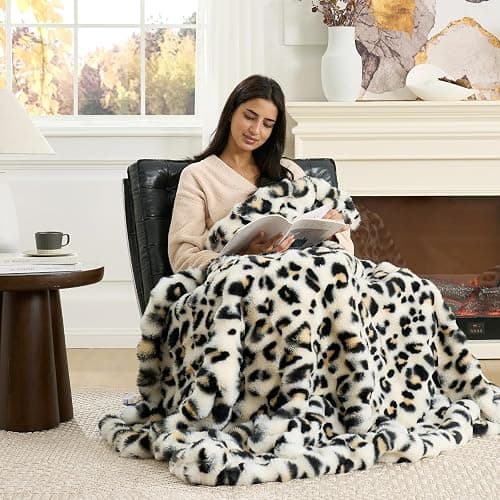 Cozy Bliss Leopard Print Faux Fur Throw Blanket for Couch, Fuzzy Soft Plush Thick Bubble Cheetah Blanket for Sofa Bedroom Living Room, 50x60 Inches thumbnail 3