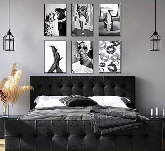 6pcs Trendy Black White Woman Wall Art Luxury Woman Drinking in Bathtub Wall Decor Fashion Cheetah Poster Print Heels Lips Pictures Paintings For Living Room Bedroom Dorm Apartment 8×10 In Unframed thumbnail 4