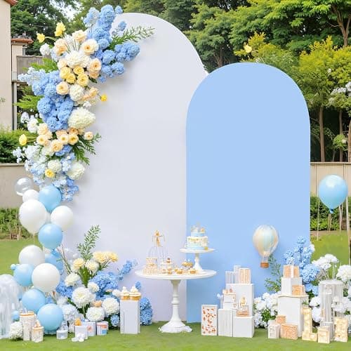 Wedding Arch Backdrop Cover, 6FT White Blue Arch Cover Stretchy Backdrops, Double-Sided Arch Stand Covers for Wedding Ceremony, Baby Shower, Birthday Party Decoration thumbnail 2