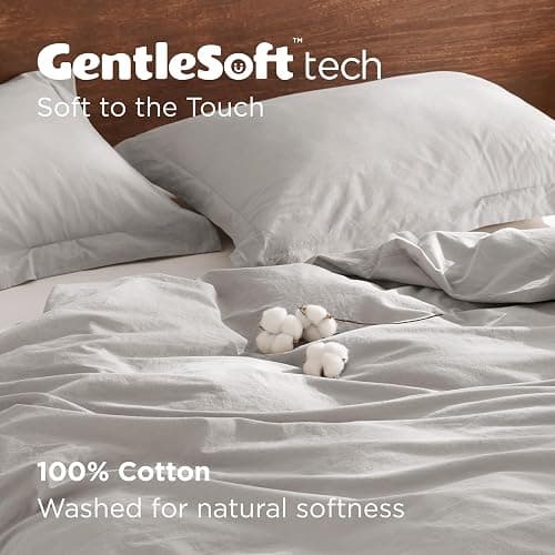 Bedsure 100% Washed Cotton Duvet Cover Queen Size - Light Grey Minimalist Cotton Duvet Cover Linen Like for All Seasons - GentleSoft™ Plain Simple Bedding (Queen, 90"x90") thumbnail 3