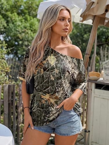 Trendy Queen Womens Off the Shoulder Tops Oversized T-Shirts Short Sleeve Tees Summer 2026 Casual Spring Clothes thumbnail 2