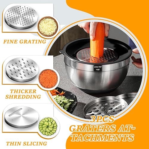 Umite Chef Mixing Bowls with Airtight Lids, 26Pcs Stainless Steel Bowls Set, 3 Grater Attachments & Black Non-Slip Bottoms Size 7, 4, 2.5, 2.0,1.5, 1QT, Great for Mixing & Serving thumbnail 3