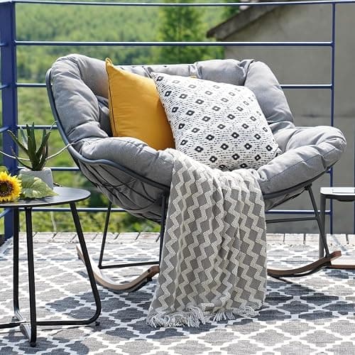 Grand patio Outdoor Rocking Chair, Oversized Papasan Rocking Chair with Thick Cushion, Indoor Outdoor Cozy Rocker for Balcony, Living Room, Patio, Gray thumbnail 8