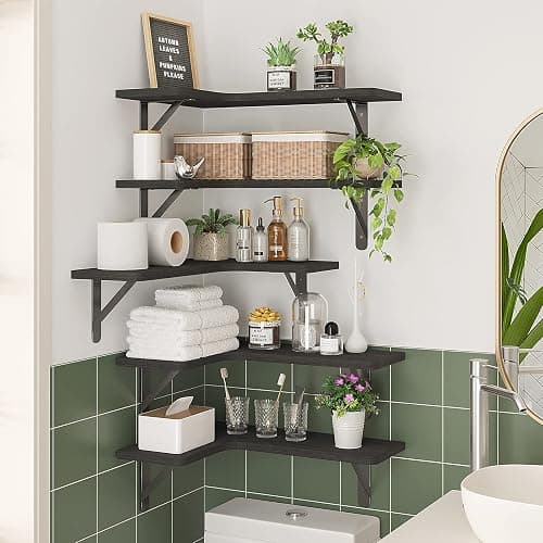 Fixwal Corner Shelves Wall Mounted Set of 5, Floating Shelves for Wall Bathroom, Kitchen, Bedroom, Home Decor, Laundry Room, Living Room (Black) thumbnail 6