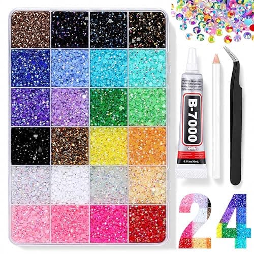 Bolosa 24 Colours 5mm Nail Art Rhinestones Kit, 25000 Pcs Resin Flat Back Gems, Bedazzling Kit with Tweezers & Pick Up Pen for Nails, Nail Gems, Phone Cases, Clothes, Shoes, Home and DIY Crafts - Image 1