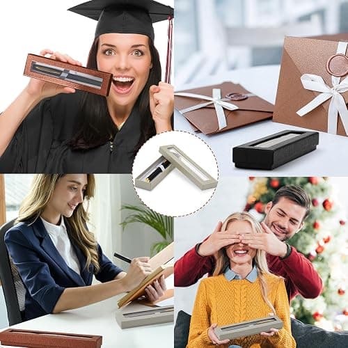 Colarr 36 Pcs Pen Gift Box Empty Ballpoint Pen Box with Cushion Clear Lid Jewelry Display Case for Gift Collection Office Supplies Birthday Souvenir Presentation Christmas(Black, Silver, Bronze) thumbnail 5