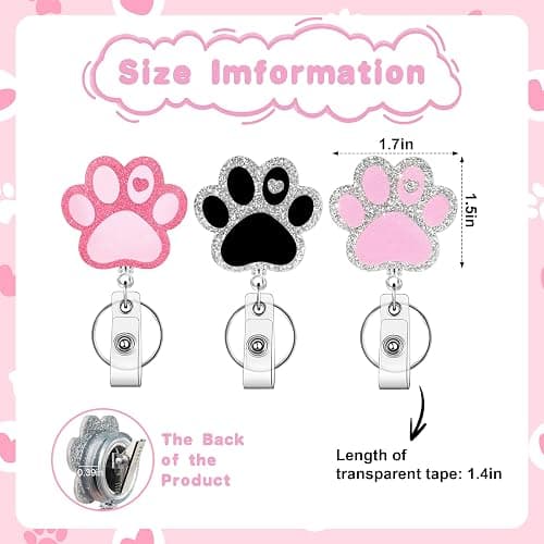 Dog Badge Reel with Alligator Clip ID Cute Badge Reels Retractable Nurse Badge Clip for Office Workers, Doctors, Nurses,Medical Students and Teachers (Dog Paw) thumbnail 3