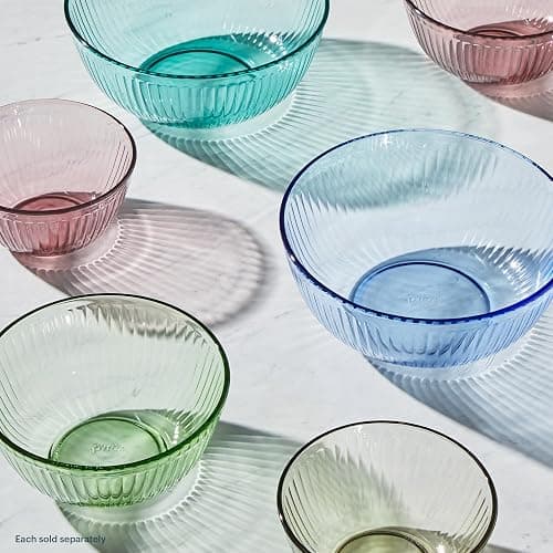 Pyrex Colors (3-Pack, Full Set) Sculpted Tinted Glass Mixing Bowls With Plastic Lids, Nesting Space Saving Set of Bowls For Prepping and Baking, 1.3QT, 2.3QT & 4.5Q, (Pink, Green, Aqua) thumbnail 6