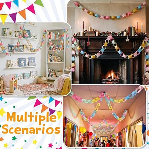 Maitys 500 Sheets Paper Chain Strips and Mirror Star Garland 13 Feet Paper Crafts Banner with Double Sided Tape for Crafting Birthday Wedding Festival Theme Party Decor (Candy,3 x 8 Inches) thumbnail 7