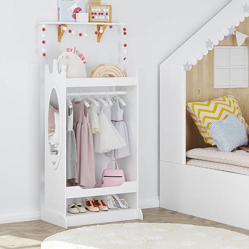 UTEX Kid’s See and Store Dress-up Center, Costume Closet for Kids, Open Hanging Armoire Closet, Pretend Storage, Costume Dresser(White) thumbnail 2