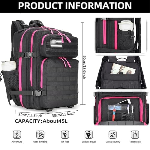 Lovelinks21 45L Tactical Assault Backpack 3 day assault pack with Molle Waterproof backpack Rucksack for Tactical Backpacks (Black Rose) thumbnail 5