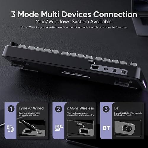 RedThunder K75 Wireless Mechanical Gaming Keyboard, 75% Hot Swappable Creamy Keyboard with Knob, RGB Backlit, Pre-lubed Linear Switches, Side Printed PBT Keycaps, Wireless/Wired/BT5.0 Connection Mode thumbnail 4