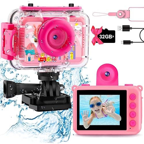 Pool Toy & Kids Underwater Camera - 99FT Waterproof Kid Action Camera 1080P Video&20MP Photo with Flip Lens, Includes 32GB Card for Diving Swimming Beach Snorkeling,Birthday Gift for Girls - GKTZ - Image 1