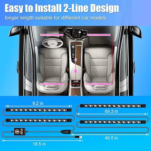 LivTee Smart RGB LED Interior Lights, 2 Lines Design with USB Port, App Control, Music Mode and DIY Mode, Car Accessories Gifts for Women Men thumbnail 5