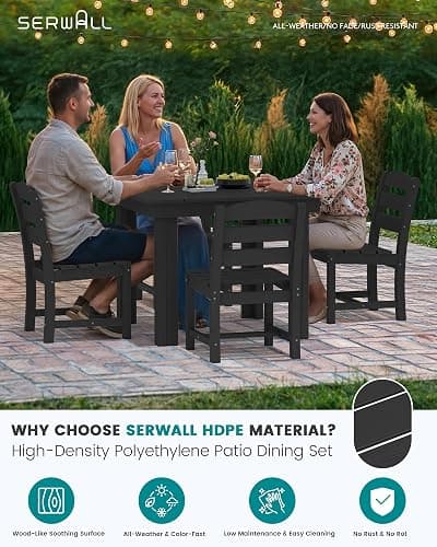 SERWALL HDPE Outdoor Square Dining Set for 4 | with Armless Chair Seat thumbnail 4