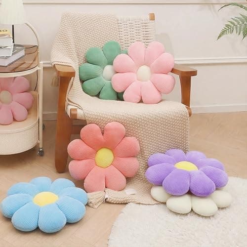 2 Pcs Blue White Flower Pillow Daisy Decorative Throw Pillows for Bed Couch | 15.35 Inch, Daisy Shaped, Fluffy and Soft, Cute Pillows for Girls Teens Women, Aesthetic Decor for Bed Sofa Bedroom Classroom thumbnail 5