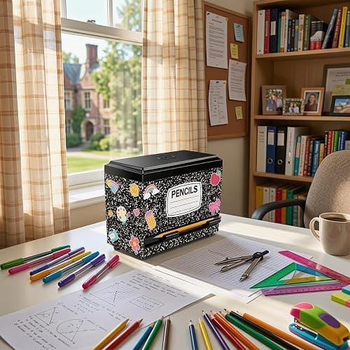 Composition Pencil Dispenser for Classroom Back to School Decorations Composition Notebook Pencil Dispenser Holder with Lid for Teacher Student Classroom Home Office Middle Preschool Gift Supplies thumbnail 6