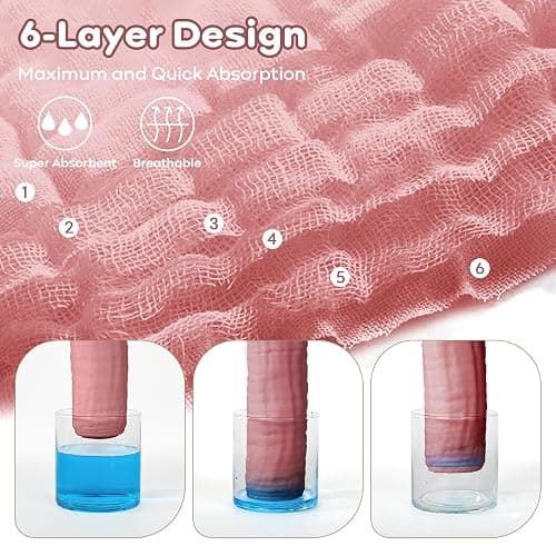 Yoofoss Muslin Baby Washcloths 100% Organic Cotton Face Towels 6 Pack Wash Cloths for Baby 12x12in Soft and Absorbent Baby Wipes (Gradient Pink) thumbnail 4