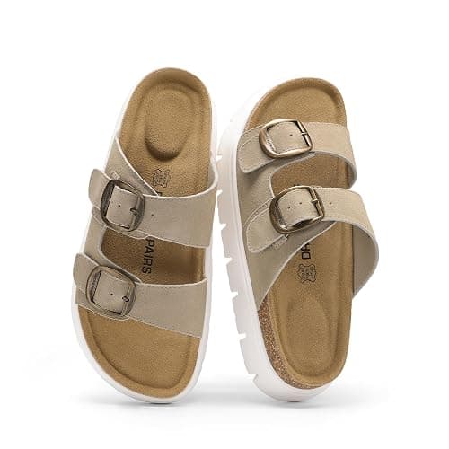 DREAM PAIRS Arch Support Cork Chunky Platform Sandals | 1.96" heels real leather insole arch support memory foam cork footbed adjustable buckles slip on slides for all day wear - Image 1