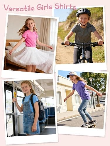 5 Pack Girls Shirts Athletic Dry-Fit T Shirts for Girls Clothes Summer Tops | Short Sleeve Kids Tshirts for 5-18Y, Sun Protection Active Tops for Outdoor Play & Sports, Breathable & Sweat-Absorbing thumbnail 6