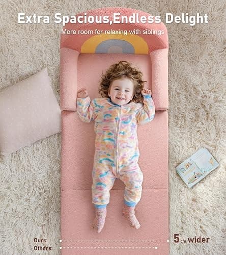 little dove Extra Wide Soft Toddler Couch Fold Out, 2-in-1 Kids Couch, Convertible Kids Sofa to Lounger, Comfy Toddler Chair, Kid Furniture for Playroom, Ideal Gifts for Boys & Girls, Pink thumbnail 3