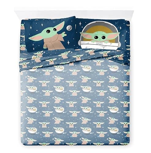 Jay Franco Kids Sheet Set with Fitted, Flat Sheets & Pillow Cover - Ultra-Soft Bedding with Pillowcase for Room Decor, Blue - Mandalorian, 4 Piece Queen thumbnail 3