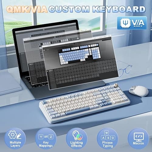 YUNZII B98 PRO 96% Wireless Mechanical Keyboard(Blue, Candy Switch) | QMK/VIA, with Numpad, Dual-Style Knob Design, Creamy Pre-Lubed Switches, Hot Swap, Gasket Mount, RGB for Gaming/Win/Mac thumbnail 4