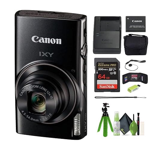 Canon PowerShot IXY 650 (ELPH 360) HS Compact Digital Camera 12x Optical Zoom IXY650 (Black) Bundle with 64GB Memory Card + Camara Bag + Card Reader + Vlogging Tripod + Cleaning Kit + More (Renewed) - Image 1