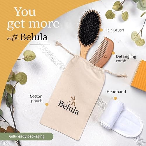 Premium Boar Bristle Hair Brush for Thick Hair Set. Hairbrush for Women With Thick, Long or Curly Hair. Restores Hair's Shine and Health. Comb, Travel Bag & Spa Headband Included thumbnail 5