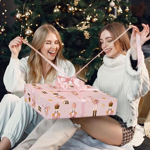 WRAPLULU Pink Nutcracker Christmas Wrapping Paper - 4 Jumbo Sheets, 28 * 40 Inches - Elegant Xmas Gift Wrap with Soldiers, Candy Canes and Stars, Perfect for Kids Adults Christmas thumbnail 2