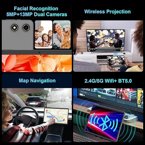 Android 15 Tablet with Keyboard - 26GB RAM + 256GB ROM, 2TB Expand, 10 inch 2-in-1 Tablets with 5G/2.4G WiFi, 8000mAh, BT5.0, 5MP+13MP, Split Screen, Widevine L1, Mouse, Case, Stylus (Black Case) thumbnail 8