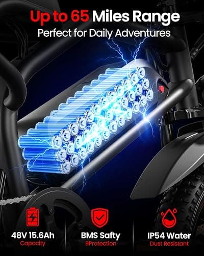 ADISTAR 16" Electric Bike for Adults/Teens, Peak 1500W & 65 Miles Long Range, 48V 15.6Ah Battery, Full Suspension Fat Tire All-Terrain EBike on Mountains,Snow,Sand,Black thumbnail 3