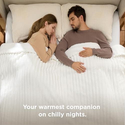 Bedsure Electric Blanket Queen Size - Thick Striped Flannel Electric Blanket with Dual Control, Heating with 10 Heat Settings & 10 Time Settings, 8 hrs Timer Auto Shut Off (84x90 inches, White) thumbnail 4