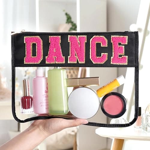 Hmxpls Chenille Letter Bag - Multi-purpose Nylon Cosmetic Bags with Zipper, Flat Pouches for Travel, Gym, Beach (Black-Dance) thumbnail 5