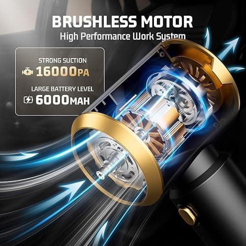 JIXINMIYUE Car Handheld Vacuum Cordless: Car Vacuum Cleaner with 16000Pa Ultra-Strong Suction, Brushless Motor & HEPA Filter - Lightweight Design for Drivers and Office Workers - Jet Black thumbnail 2