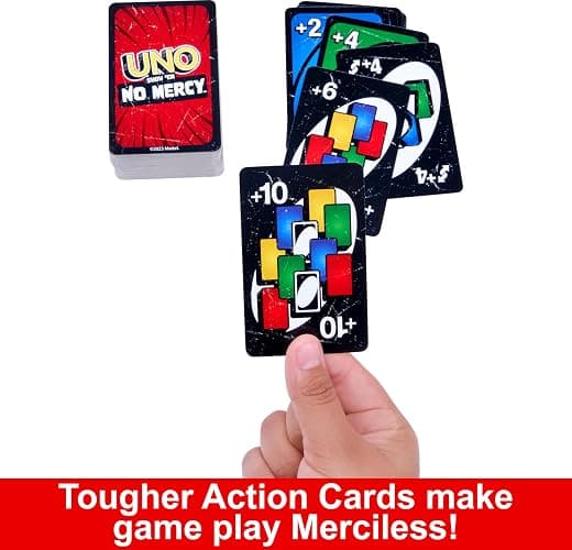 Mattel Games UNO Show ‘em No Mercy Card Game in Storage & Travel Tin for Kids, Adults & Family Night with Extra Cards, Special Rules & Tougher Penalties (Amazon Exclusive) thumbnail 4