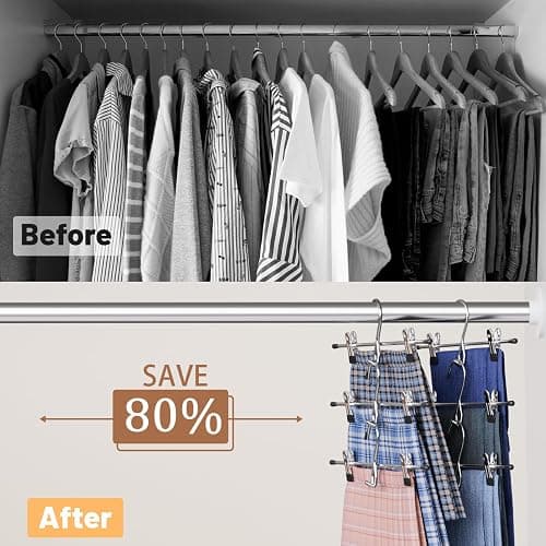 Pants Hangers Space Saving,Stackable Skirt Hangers with Clips, Hanging Closet Organizer and Storage,Clothes Hangers, College Dorm Essentials Apartment Essentials- 8 Pack thumbnail 2