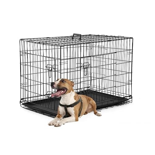 FDW | 36" Foldable Metal Dog Crate | Black | Cage for Medium Dogs | Heavy Duty, Portable Wire Kennel with Double Door, Divider & Leak-Proof Tray | For Training, Home, Travel Indoor/Outdoor Use - Image 1
