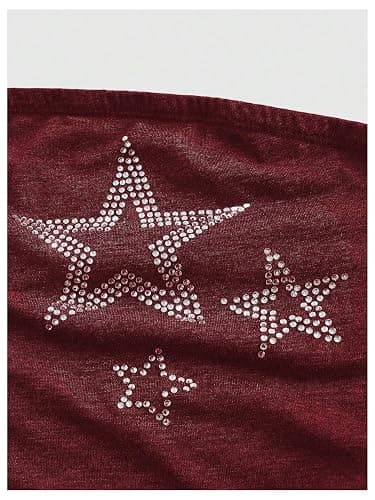 WDIRARA Women's Star Rhinestone Ruched Strapless Crop Tube Top Y2k Graphic Bandeau Tops thumbnail 3