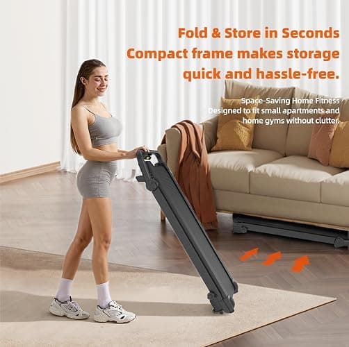 Treadmill for Home with Full Deck Running Surface, Quiet Brushless Motor, 2 Level Incline, 3 in 1 Work Walk Run Design with Detachable Desk, Foldable Compact Electric Running Machine with APP thumbnail 8