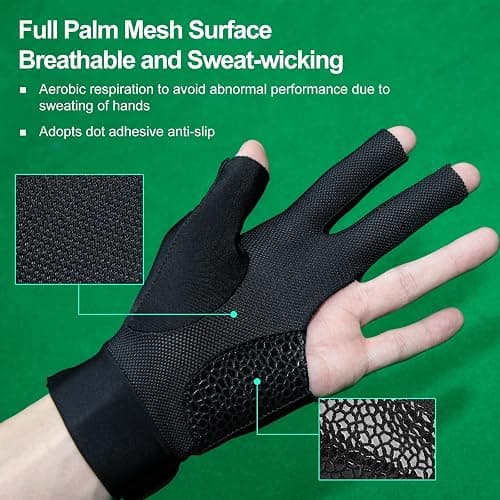 FITFIV Billiard Pool Glove for Left Hand 3 Finger, Durable Double Stitching, Snooker Cue Sport Glove Adjustable Popular Sizes for Men & Women thumbnail 5