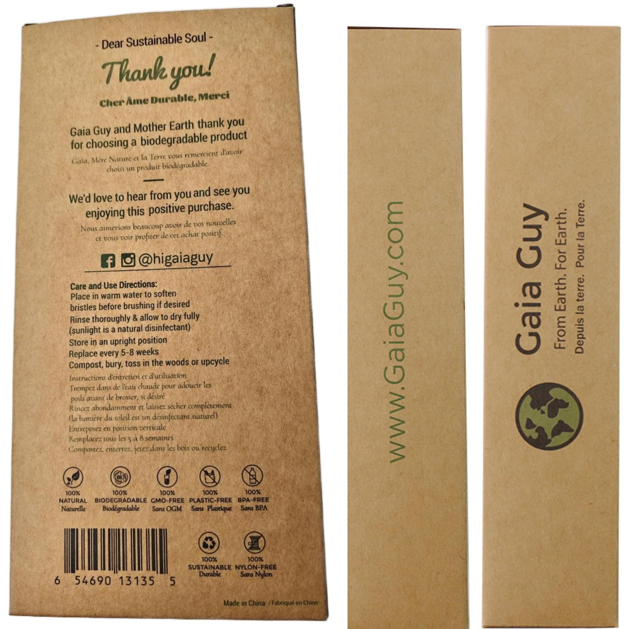 Gaia Guy Soft Natural Bristle Bamboo Toothbrush (NO Nylon - Horse Hair ONLY) - Totally Compostable & Biodegradable Soft Horsehair Bristle and Bamboo Toothbrushes - Zero Waste & Plastic-Free thumbnail 7