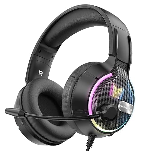 Monster Mission 320 Gaming Headset for PS5, PS4PC, Xbox One, Xbox Series X/S, Switch,Noise Cancelling Over Ear Headphones with Mic, LED Light, 7.1 Surround Sound - Image 1