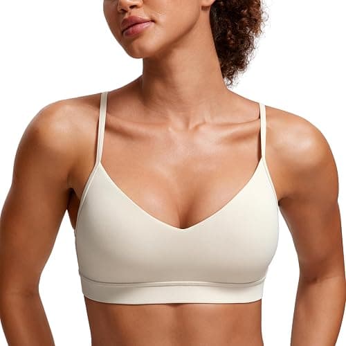CRZ YOGA Butterluxe V-Neck Sports Bras for Women - Adjustable Thin Straps Padded Yoga Top Basic Wireless Camisole - Image 1