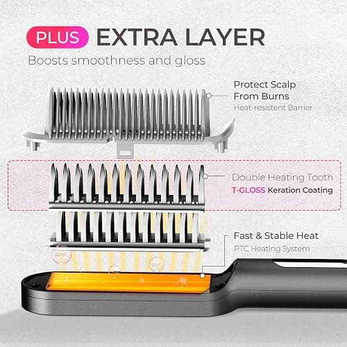 TYMO Ring Plus Hair Straightener Brush, Ionic Straightening Comb, 9 Temps | Straightening Brush with Negative Ions for Women, Titanium Coating, LED Display, Dual Voltage, Black thumbnail 4