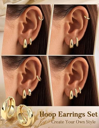 Jstyle Small Gold Hoop Earrings for Women Trendy 14K Gold Plated Huggie Earring Stacks Silver Hypoallergenic Huggie Earrings Set Dainty Chunky Cartilage Earring Sets for Multiple Piercing Jewelry Gift thumbnail 4