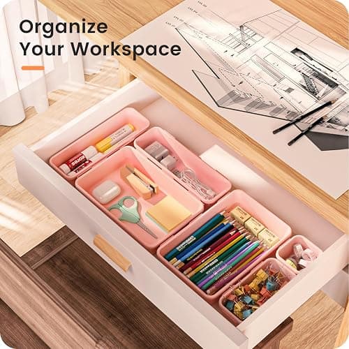 【Military Grade】A-LuGei Drawer Organizer,【𝟱𝗦𝗶𝘇𝗲】Makeup organizer,【Holds 177 Items】Bathroom Organizers and Storage,Organization and Storage,Desk Drawer Organizer for Vanity【Pink】 thumbnail 5